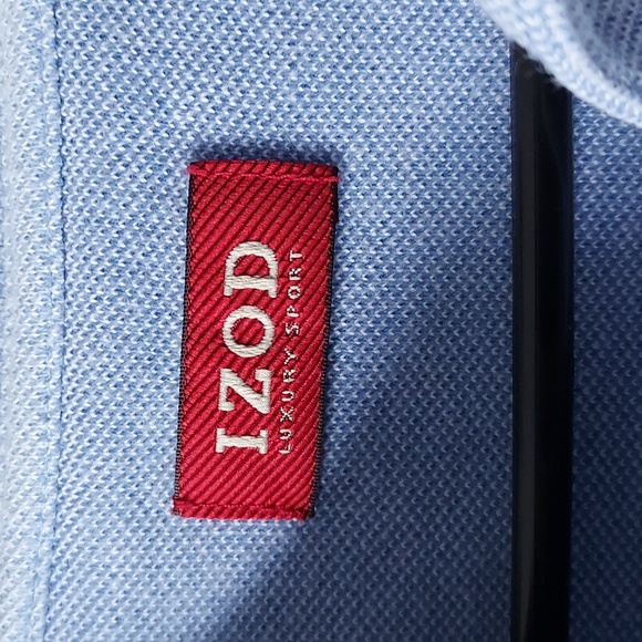 Izod button up short sleeve tee with collar large blue & white - Picture 5 of 11